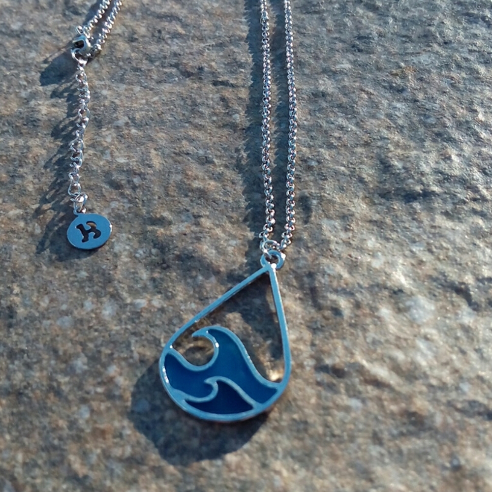 Silver and Blue Wave Pendant Necklace